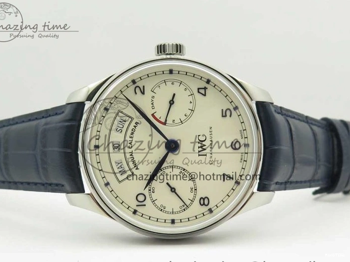 MIROTIME 1219 Affordable Portuguese Real PR Real Annual Calendar IW5035 ZF 1:1 Best Edition White Dial Blue Markers on Blue Leather Strap A 7143